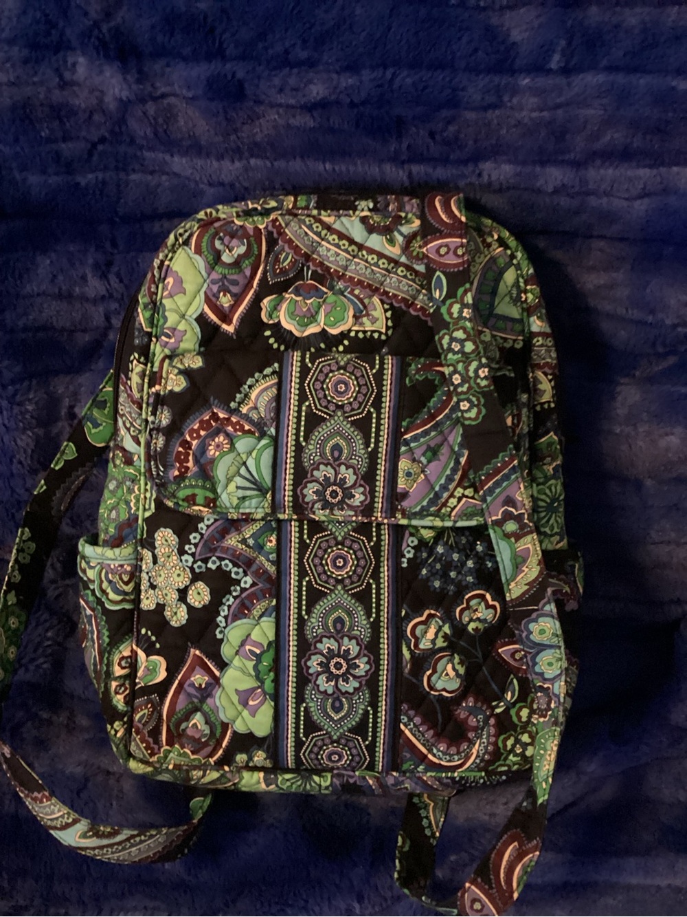 Vera Bradley Quilted Paisley Backpack in Black, Green & Purple
